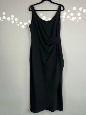 David Warren Black Formal Gown Faux Wrap Sleeveless Evening Dress Size 16 NWT